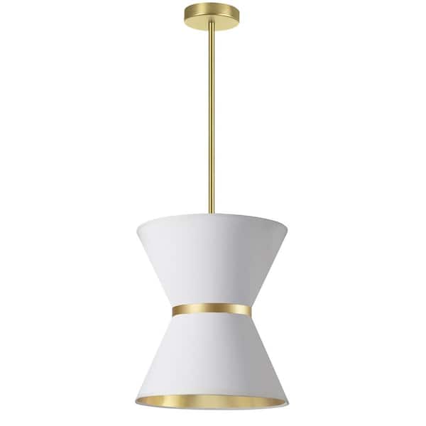 Dainolite Caterine 1-Light Gold Shaded Pendant Light with White Fabric Shade