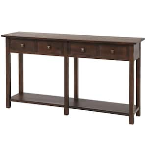 Harper & Bright Designs 55.1 in. Espresso Rectangle Wood Console Table ...