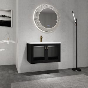 Modern 32 in. W x 18.5 in. D x 20.7 in. H Single Sink Floating Bath Vanity in Black with White Ceramic Top