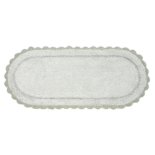 Eloise Crochet Border 24in. x 60in. Green Solid Cotton Oval Bath Mat