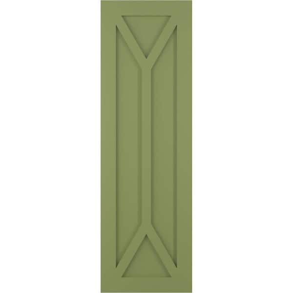 Ekena Millwork 12 in. x 30 in. Flat Panel True Fit PVC San Carlos Mission Style Fixed Mount Shutters Pair in Moss Green