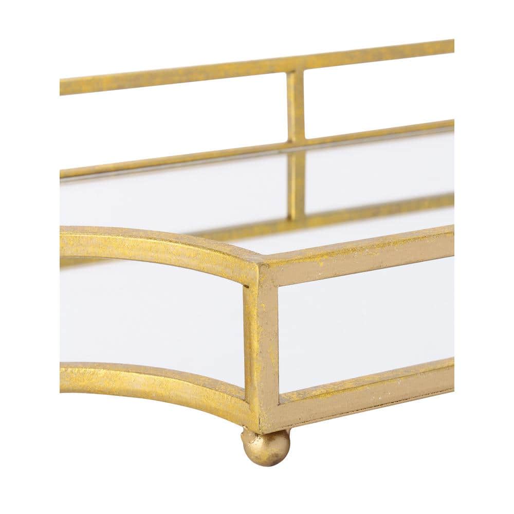 Gold Mirrored Glass Rectangular Decorative Tray with Metal Feet