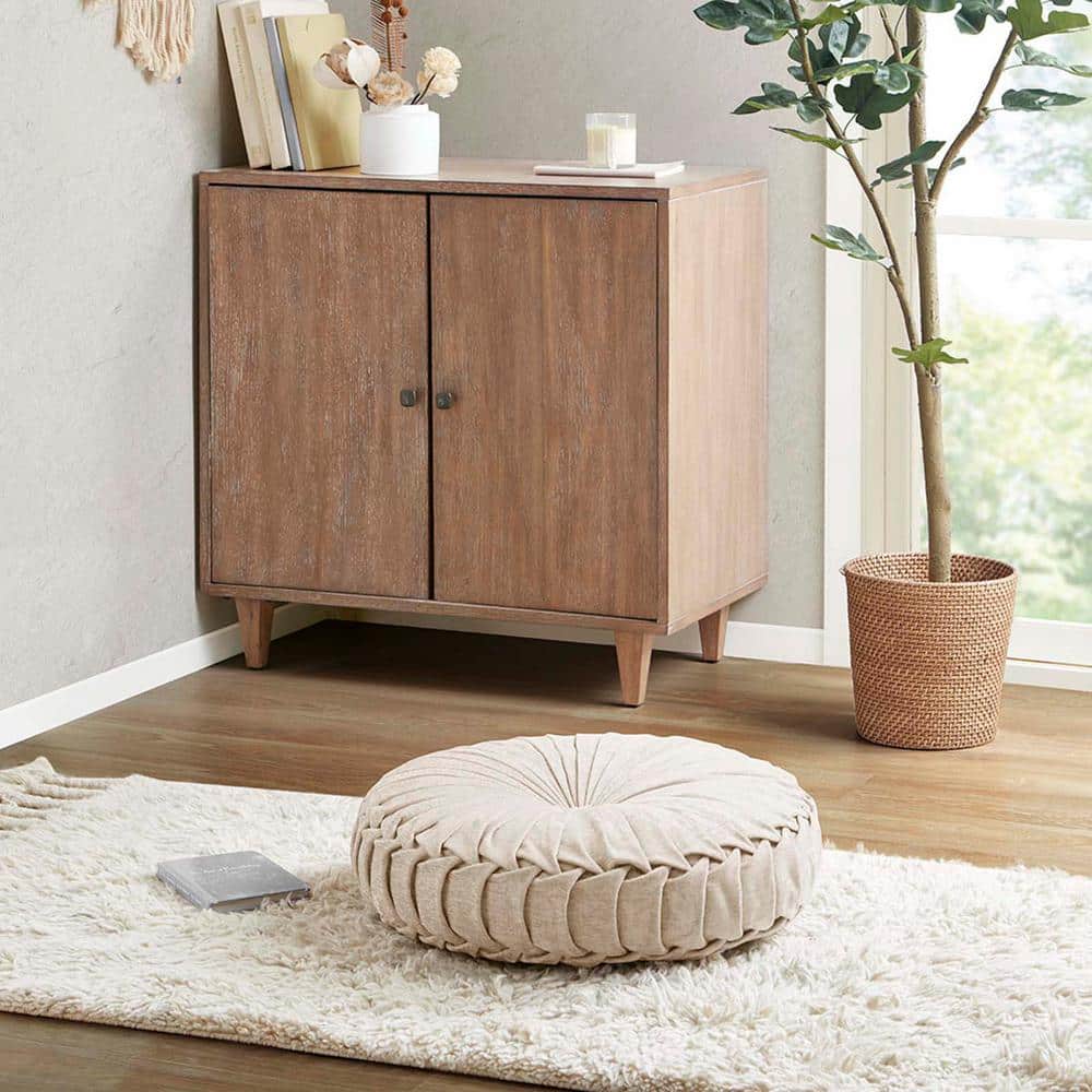 Ivory Polyester Round Pouf Meditation Floor Pillow Cushion, Large Pillows S