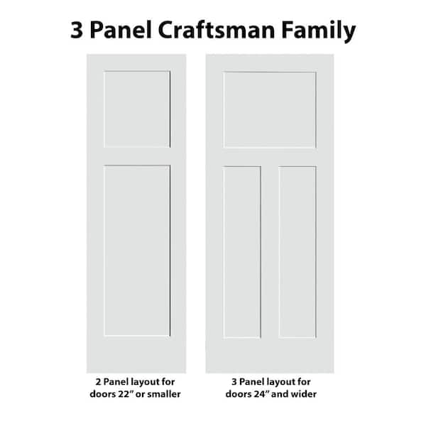 CODEL DOORS 18 in. x 80 in. Craftsman 3-Panel Solid Wood Core