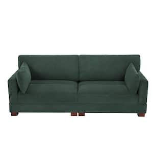 84.6 in. Modern Square Arm Corduroy Fabric Upholstered Rectangle 2-Seater Sofa in. Hunter Green With Two Pillows