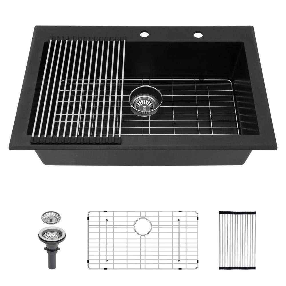 33'' Matte Black Quartzite Single Bowl Kitchen Sink