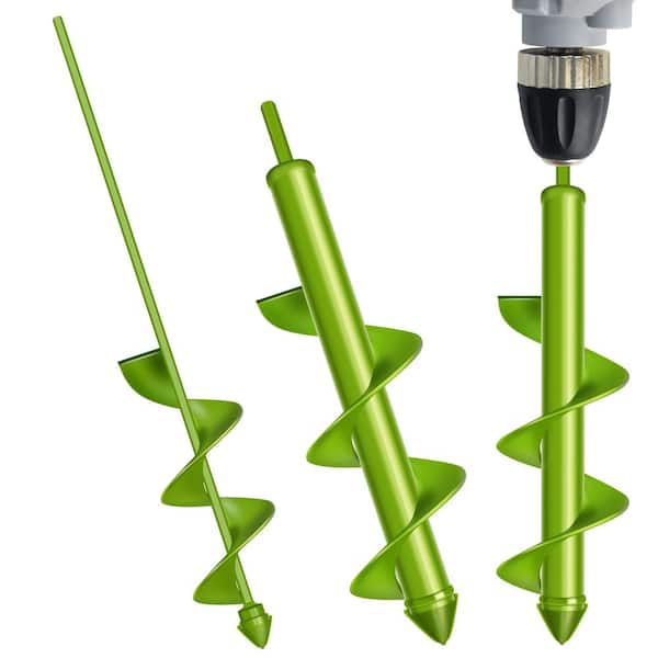Long Reach High-Carbon Steel Garden Auger Drill Bit Set (2-Piece) for Planting with 3/8 in. Hex Shank in Green
