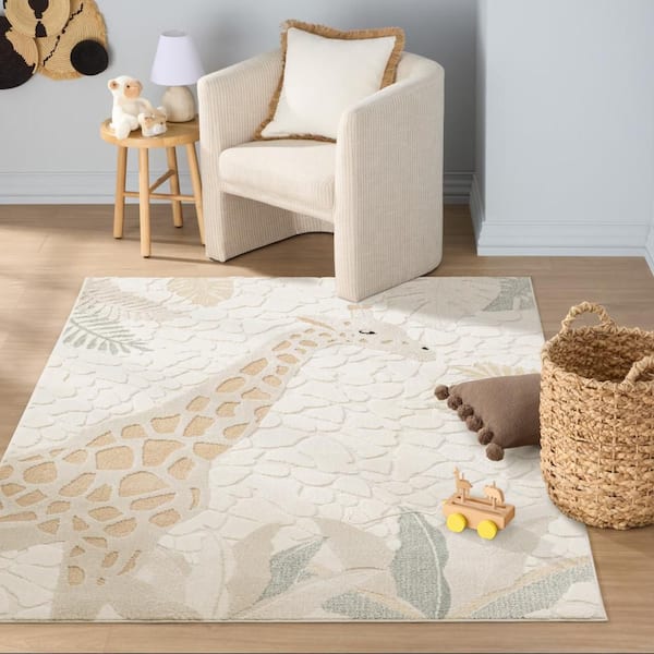 Eternal Jungle Giraffe Beige 5 ft. x 7 ft. Kids Rug