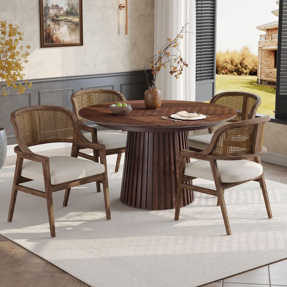 Blythe 5-Piece Beige Plus Walnut Wood Top Extendable Dining Set with Fabric Upholstered Dining Chairs, Seats 4 price history on PriceWatchPro