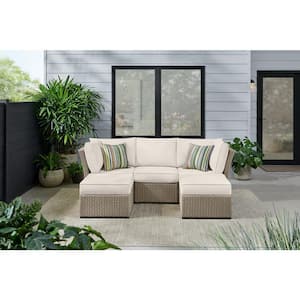 Salisbury 5-Piece Outdoor Sectional with Natural Frame Finish and Almond Biscotti Cushions