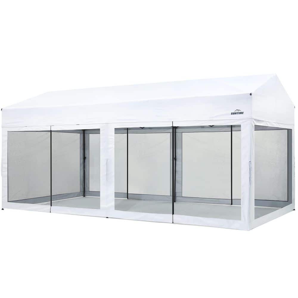 Zeus & Ruta 20 ft. x 10 ft. White Pop Up Rectangular Canopy with ...