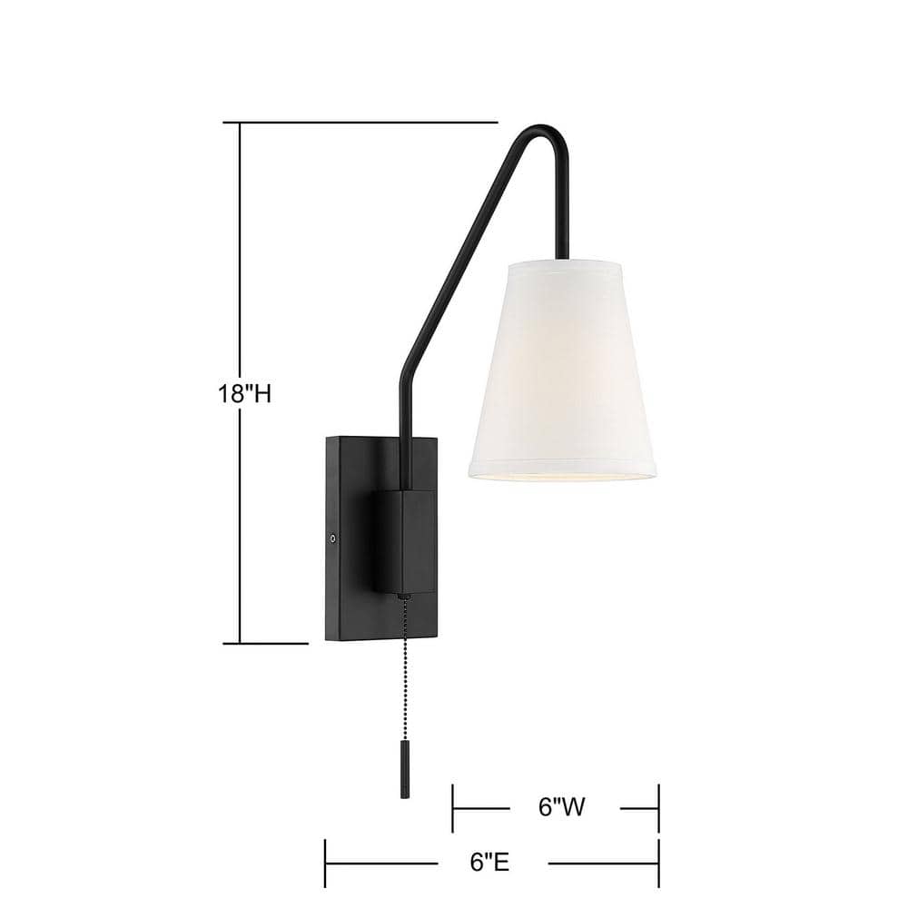 Owen Matte Black Adjustable Arm Sconce with White Fabric Shade