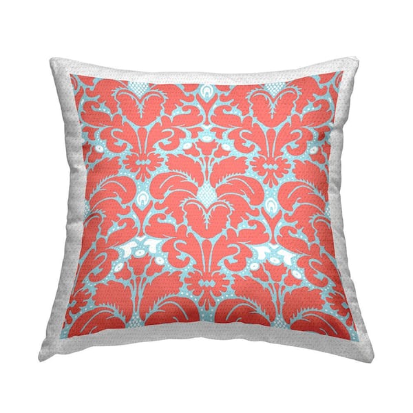 Stupell Industries Peach Blue Brocade Pattern Pink Square