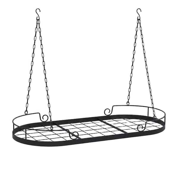 33 in. Heavy Duty Ceiling Pot Rack with Hooks, Metal Pot Hanger with Grid for Kitchen Cookware, Black