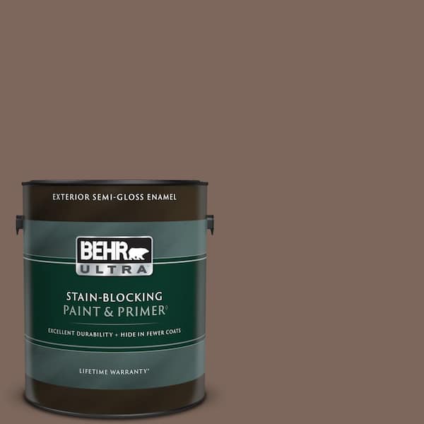 BEHR ULTRA 1 gal. #BNC-23 Almond Truffle Semi-Gloss Enamel Exterior Paint & Primer