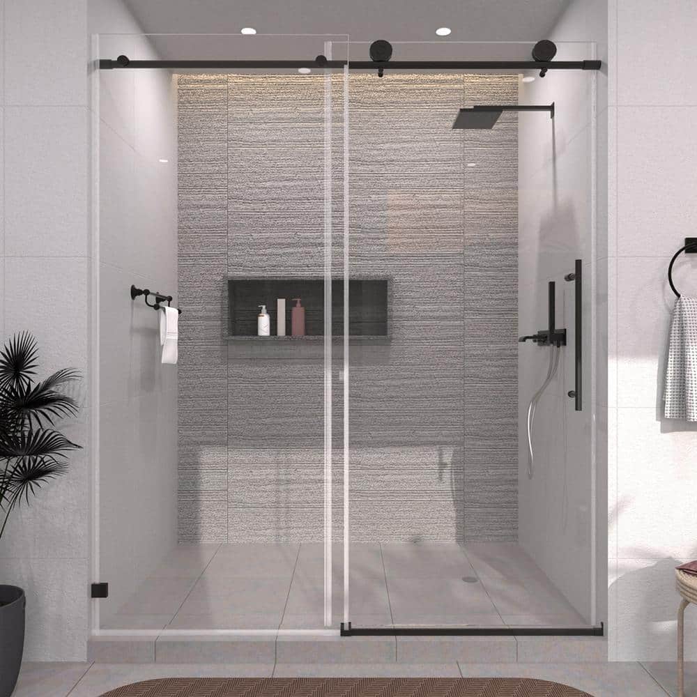 60 in. W x 76 in. H Sliding Semi-Frameless Shower Door in Matte Black Finish with Clear Glass price history on PriceWatchPro