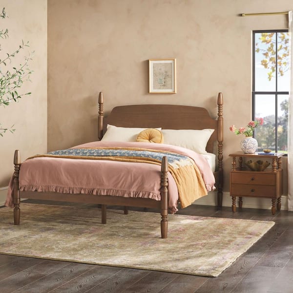 Walker Edison Furniture Company Modern Farmhouse Easy Assembly 2-Piece Solid Wood Dark Brown 2-drawer Nightstand and Queen Bed Bedroom Set