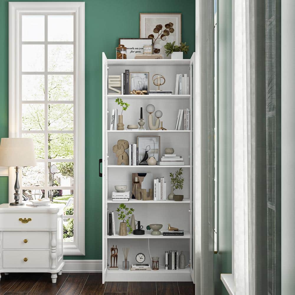 FUFU&GAGA 78.7 in. Tall White Wood 6Shelf Standard Bookcase Bookshelf