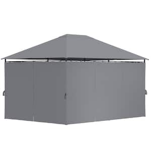 10 ft. x 13 ft. Gray Outdoor Gazebo with 6 Removable Sidewalls, Steel Frame