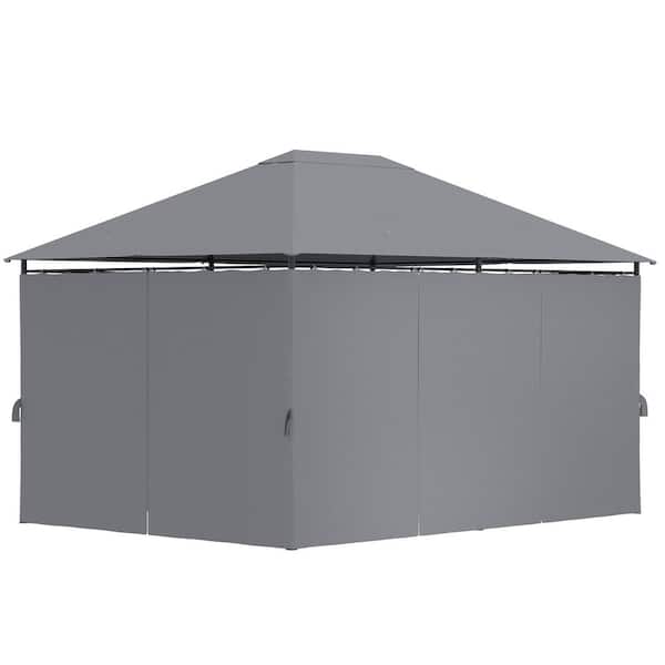 Tenleaf 10 ft. x 13 ft. Gray Outdoor Gazebo with 6 Removable Sidewalls, Steel Frame