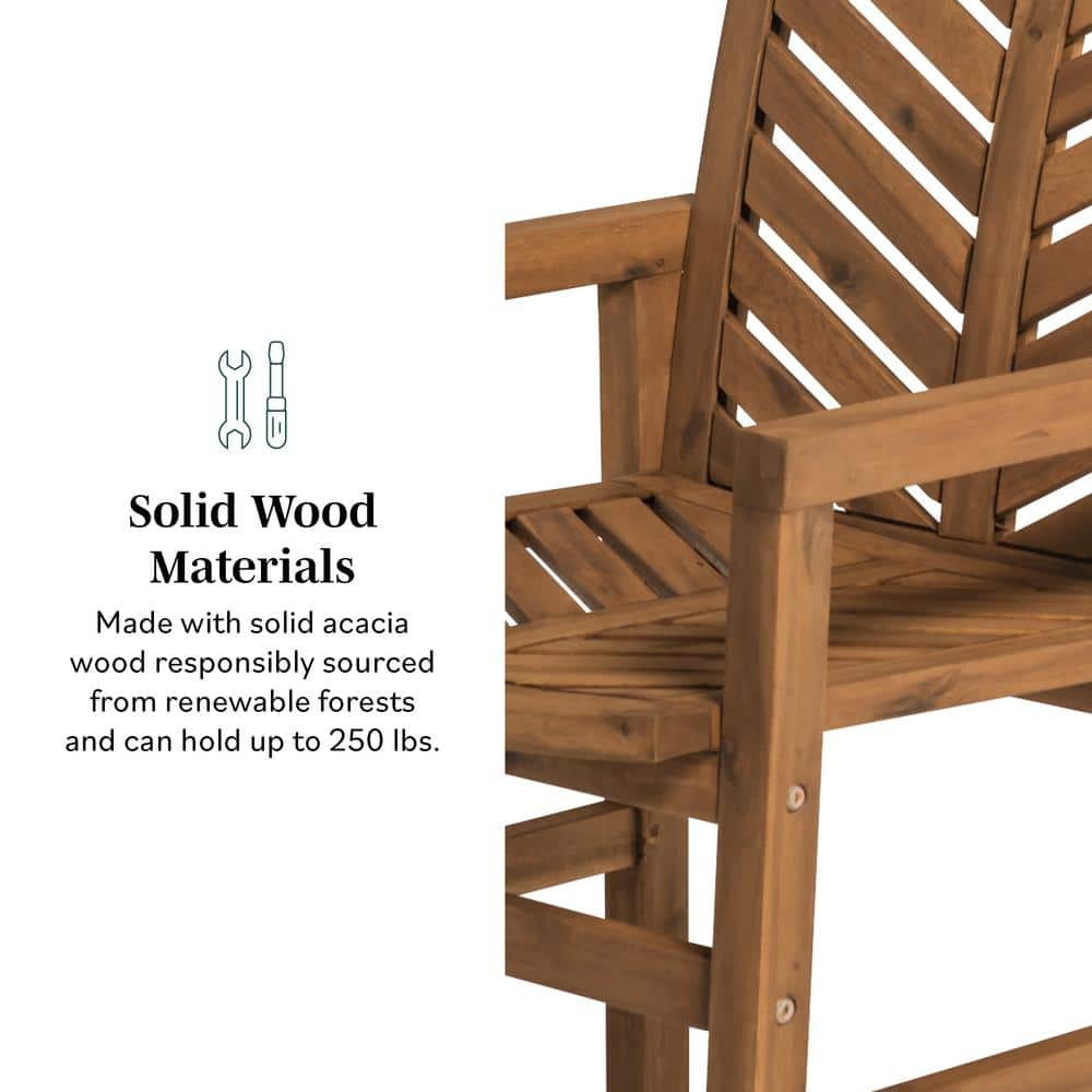 Set of 2 Brown Chevron Slatted Acacia Wood Patio Chairs