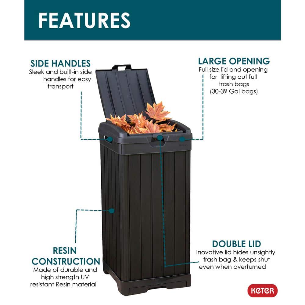 Baltimore Black Plastic Outdoor Trash Can with Pull-out Drawer