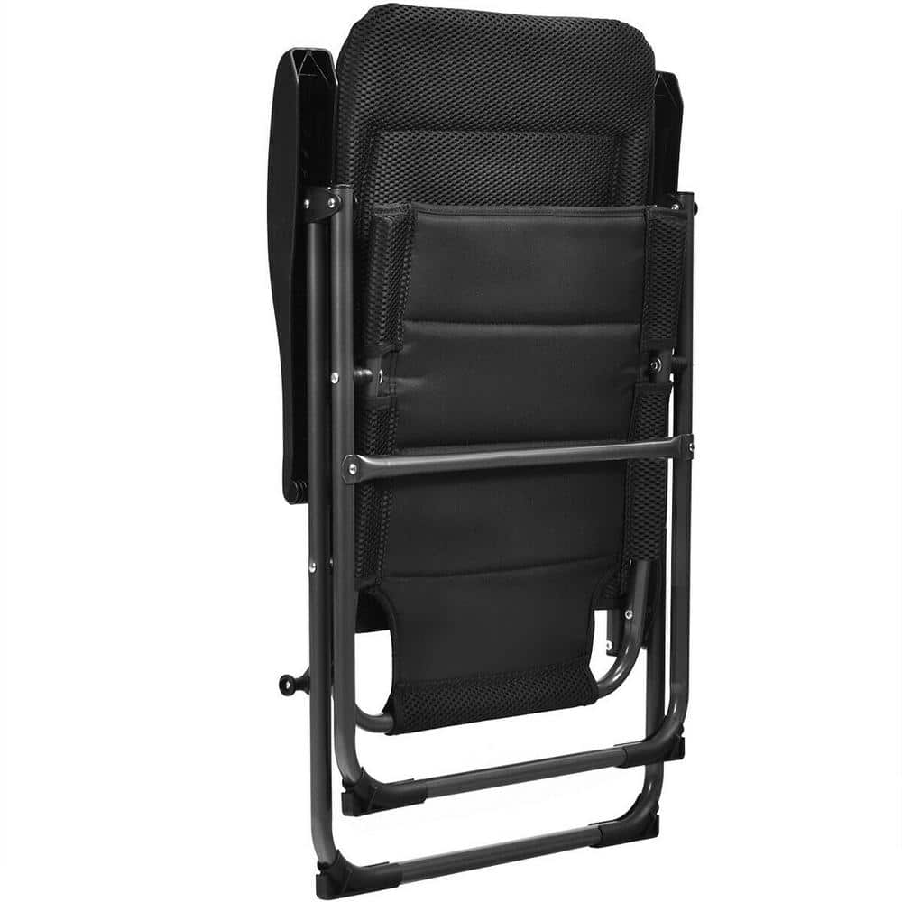 Adjustable Black Steel Frame Reclining Patio Chairs, Set of 2