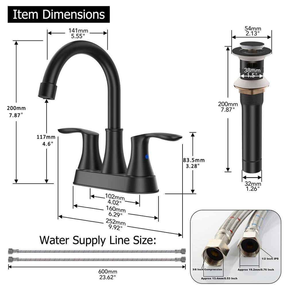 Matte Black High Arc Double Handle Bathroom Faucet