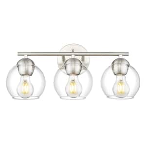 18.5 in. 3-Light Brushed Nickel Vanity Light with Clear Glass Shade