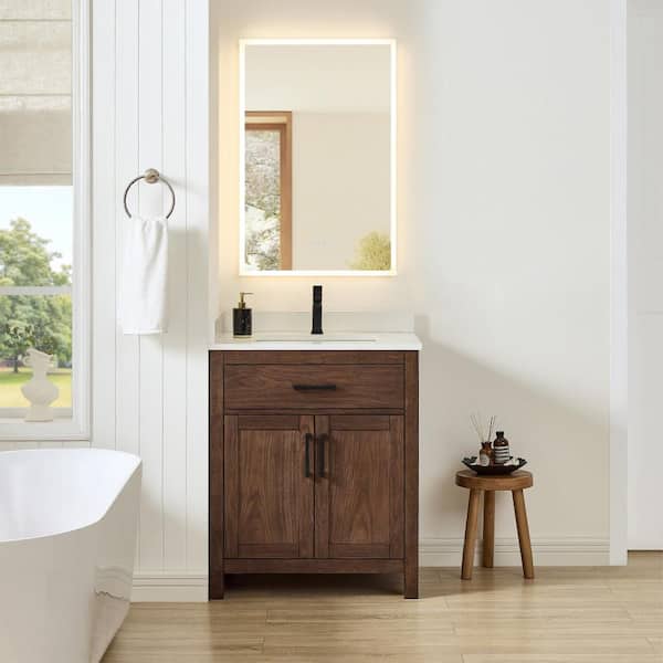 Beckett 30 in. Single Freestanding Dark Walnut Bath Vanity with White Quartz Top