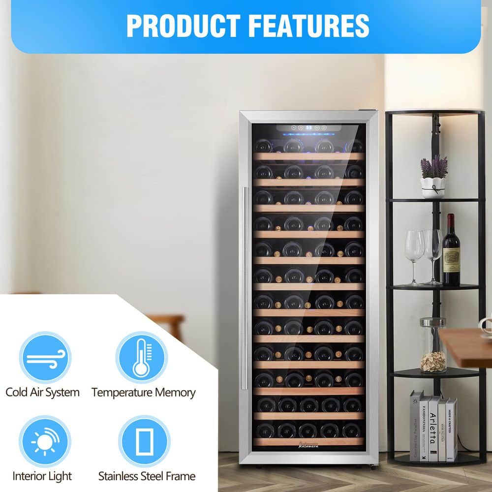 Kalamera Black and Silver Stainless Steel 80 Bottle Freestanding Wine Cooler