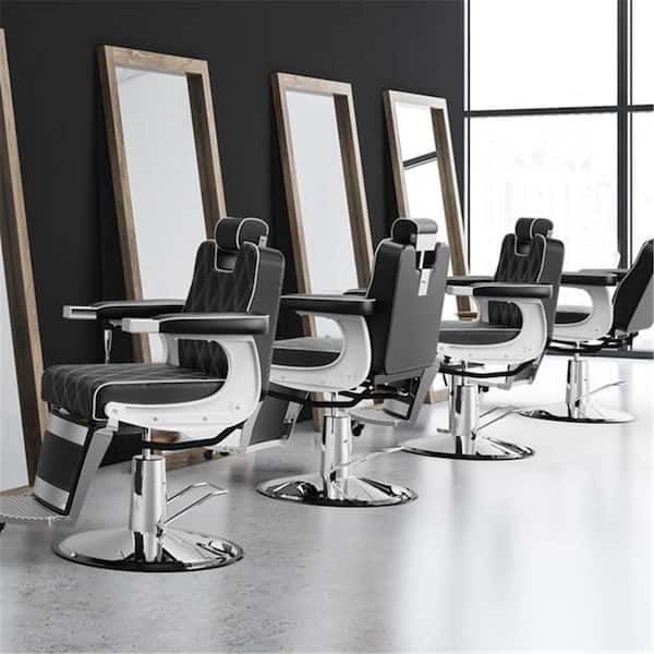 Heavy Duty Vintage Faux Leather Barber Chair All Purpose Hydraulic Recline Salon Beauty Spa Styling Equipment Black