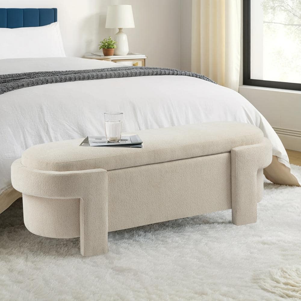 Loftia Modern Upholstered Flip Top Storage Ottoman Bench, Beige