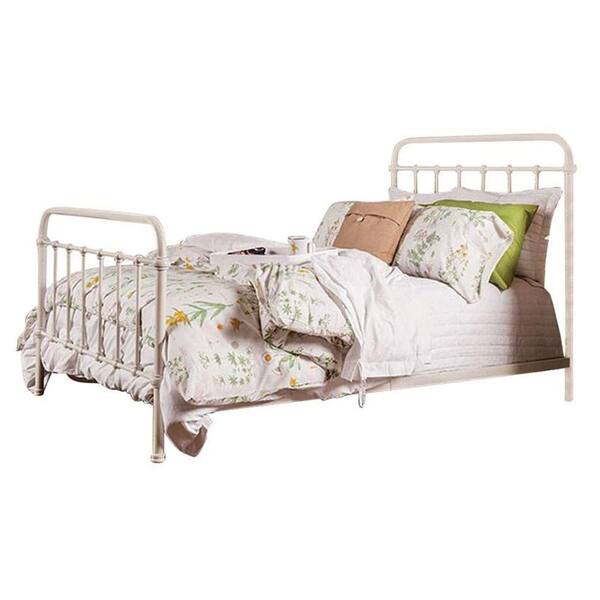 Benjara Contemporary Vintage White Metal Twin Bed BM123605 The Home Depot