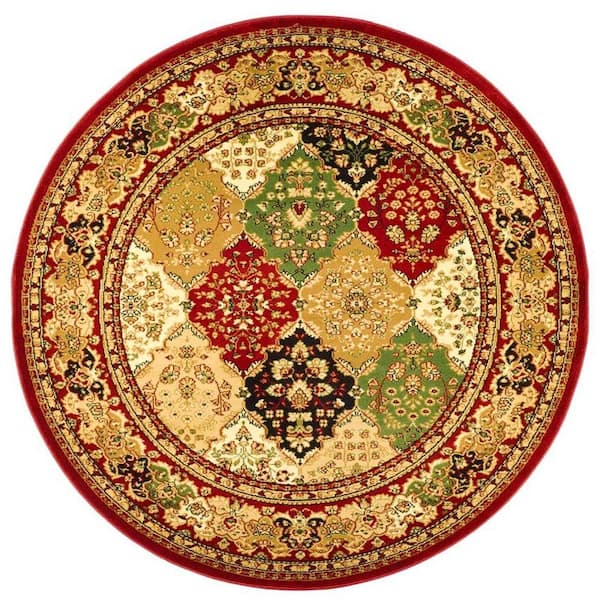 SAFAVIEH Lyndhurst Multi/Red 5 ft. x 5 ft. Round Diamond Border Geometric Area Rug