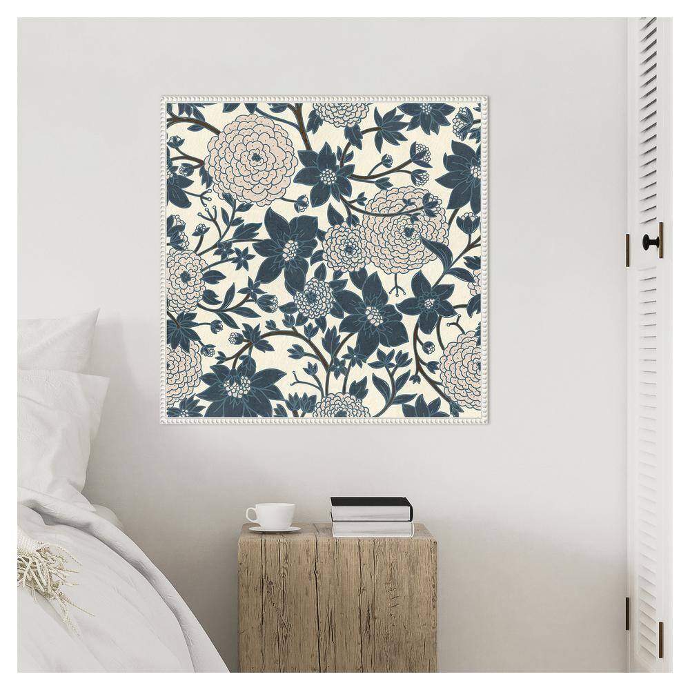 Puff Ball Vines Cream Abstract Canvas Wall Art with White Frame