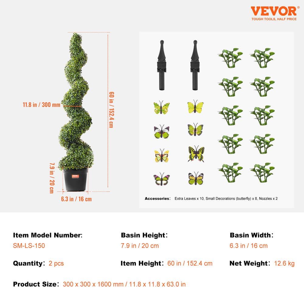 60" Green Spiral Boxwood Topiary Trees in Black Pots