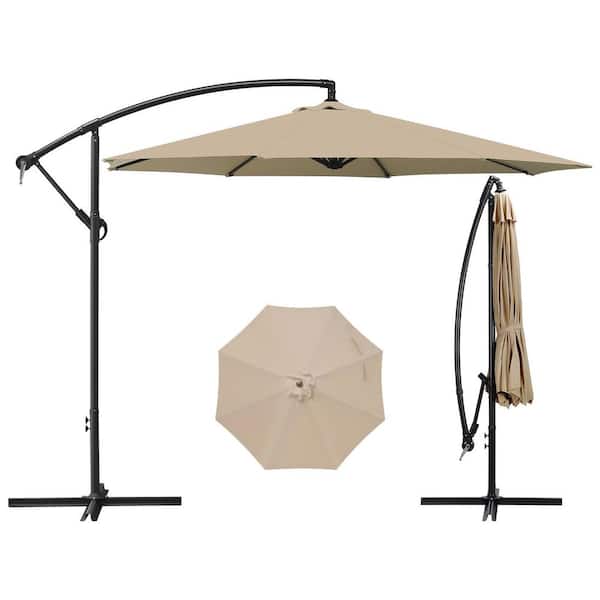 8. 5ft. x 6.25 ft. Steel Hanging Market Outdoor Patio Umbrella in Khaki