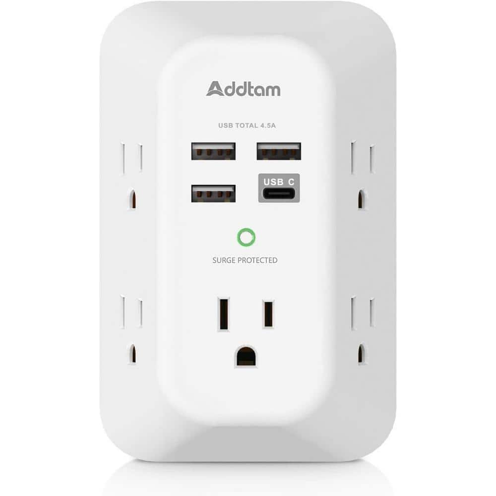 5-Outlet USB Wall Charger Surge Protector with 4-USB Port (1-USB C Outlet) 3-Sided Wall Adapter in White price history on PriceWatchPro