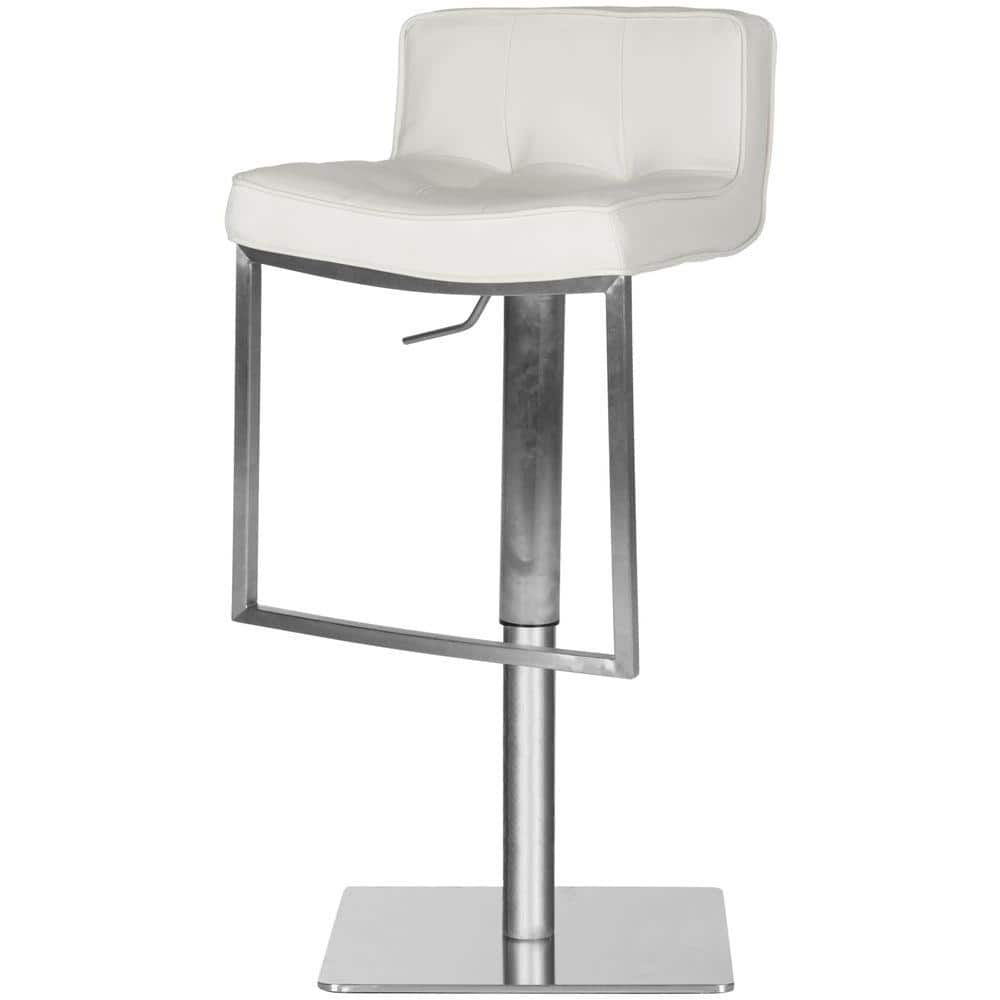 Adjustable White Leather Swivel Bar Stool with Metal Base