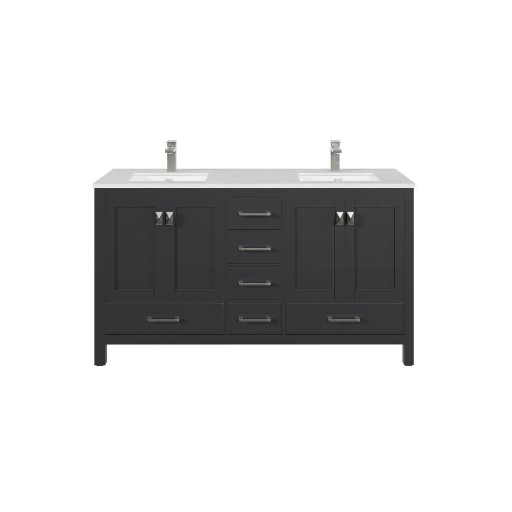 Espresso Double Sink Bathroom Vanity with Carrara Quartz Top