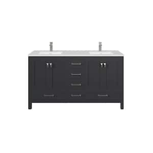 London 60 in. Double Sink Espresso Bath Vanity with White Carrara Quartz Top (Assembled)