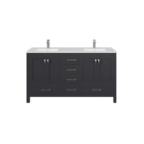 Eviva London 48 in. W x 18 in. D x 34 in. H Bathroom Vanity in Espresso with White Carrara Quartz Top with White Sink
