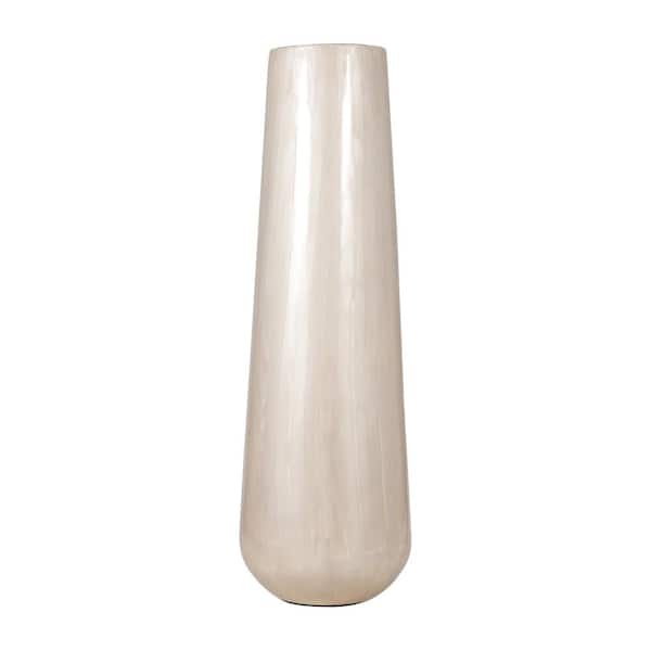 Liv & Skye 24 in. Pearl White Metal Cylinder Alabastron Decorative Vase with Modern Design