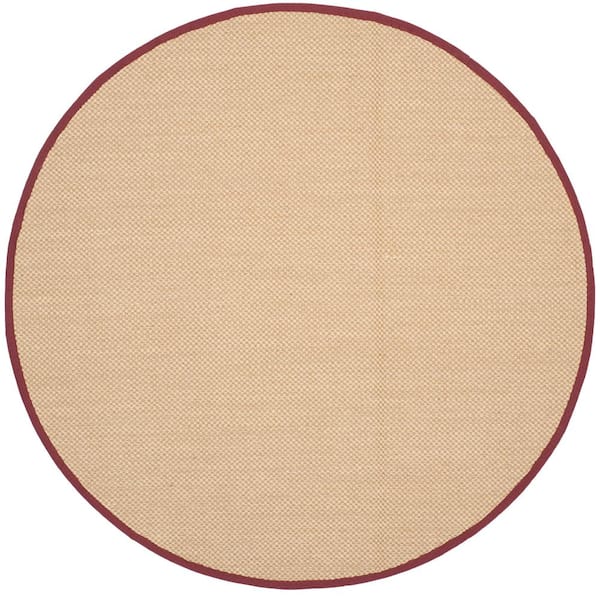 Natural Fiber Maize/Burgundy 6 ft. x 6 ft. Woven Border Round Area Rug
