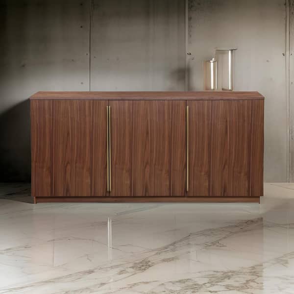 Benjara Tommy Brown and Bronze Wood 63 in. Sideboard Cabinet with 3-Door Storage and Shelves