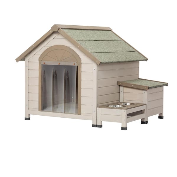 cenadinz Outdoor Fir Wood Dog House with An Open Roof Ideal for Small To Medium Dogs with 2 Bowls