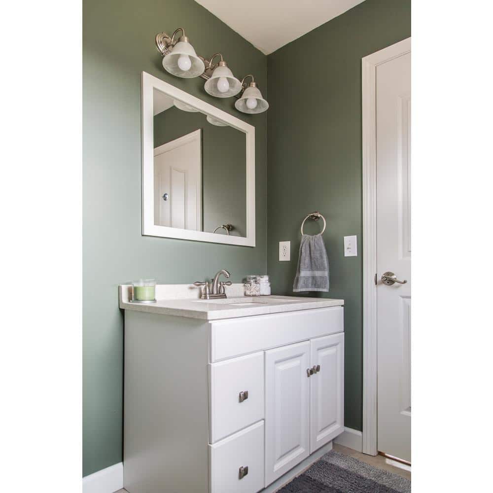 White MDF 36-Inch Freestanding Bathroom Vanity with Satin Nickel Knobs