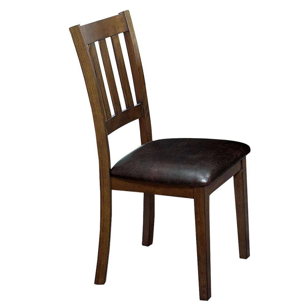 Brown Round Dining Table with Faux Leather Chairs