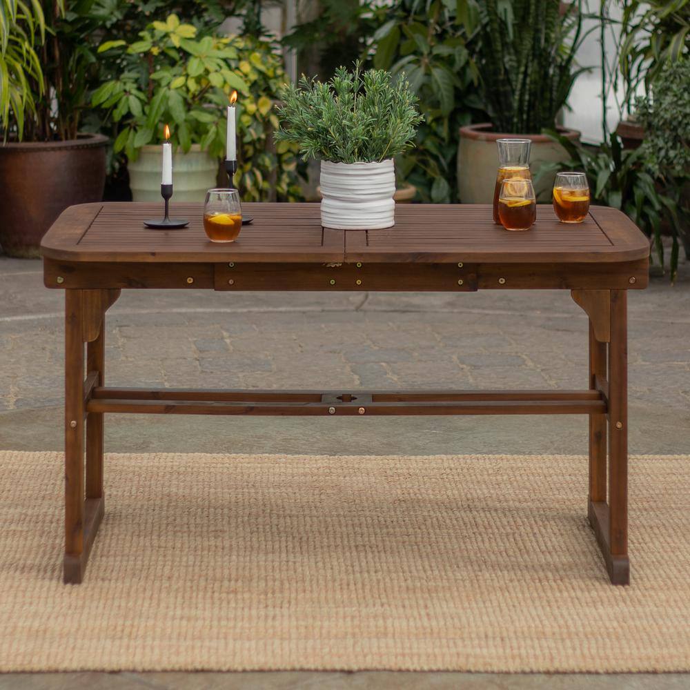 Extendable Solid Acacia Wood Outdoor Dining Table in Dark Brown